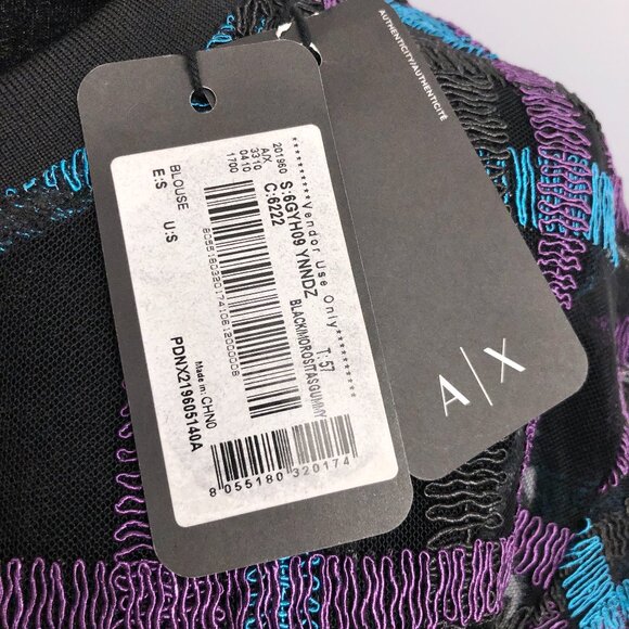 BNWT A|X Armani Exchange Short Sleeve Colorful Striped Blouse Size S - Picture 9 of 13